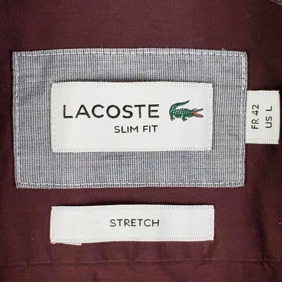 Lacoste Men's Casual Button Down Shirt - Burgundy - Picture 7 of 10